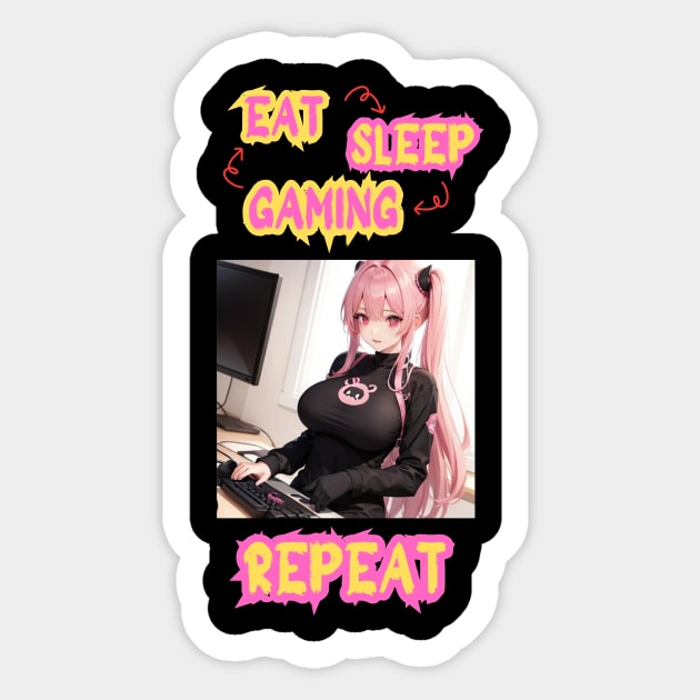 Eat Sleep Gaming Repeat Anime Girl Sticker by Clicks Clothes